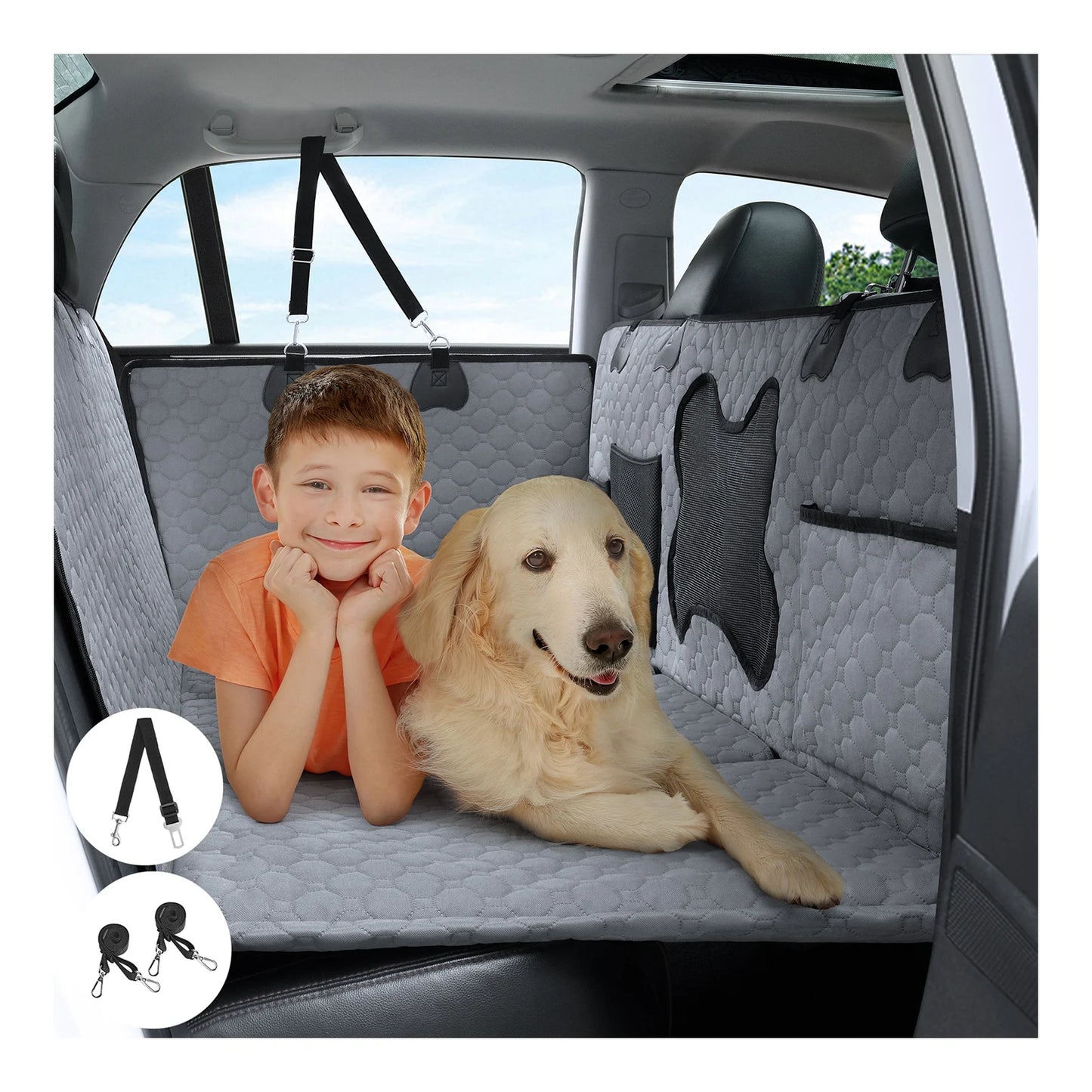 Pet Car Seat Protector for Dogs Adjustable Non-Slip Waterproof Fabric Easy to Clean Universal Fit for Cars SUV Van Travel Safet