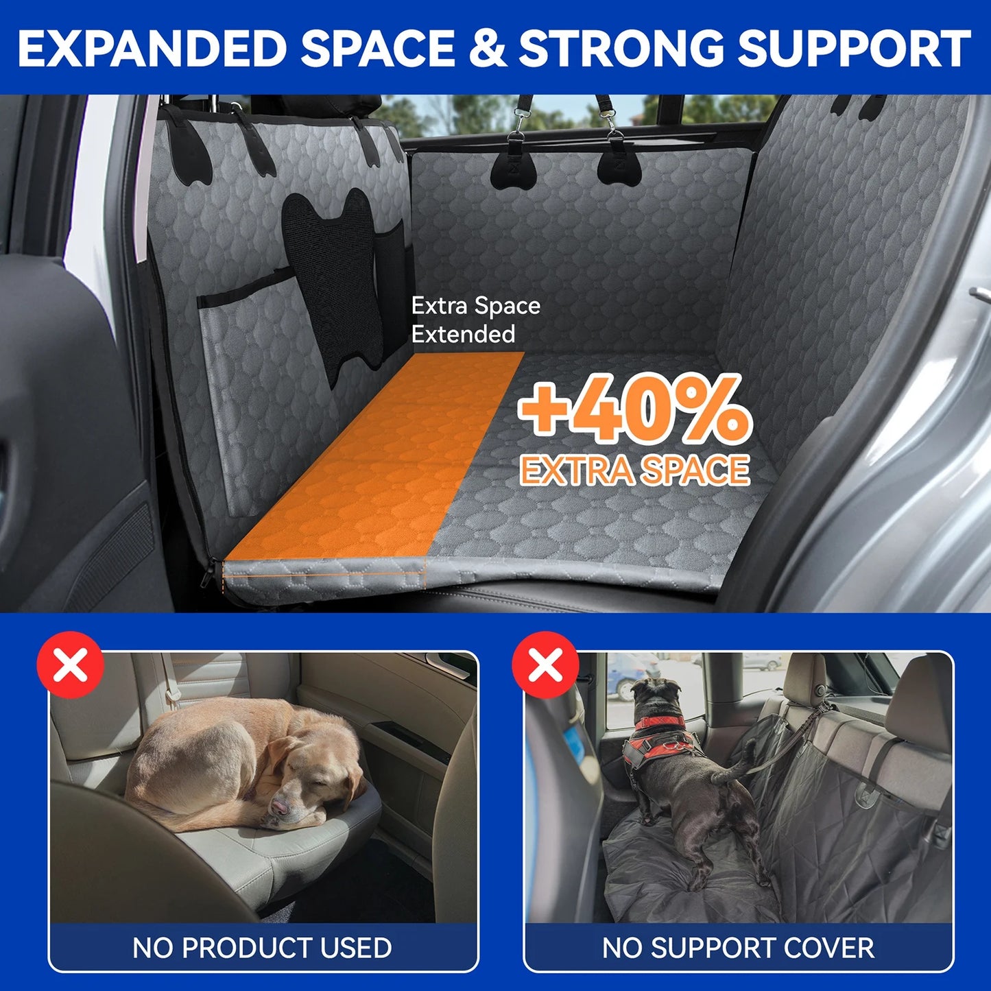 Pet Car Seat Protector for Dogs Adjustable Non-Slip Waterproof Fabric Easy to Clean Universal Fit for Cars SUV Van Travel Safet