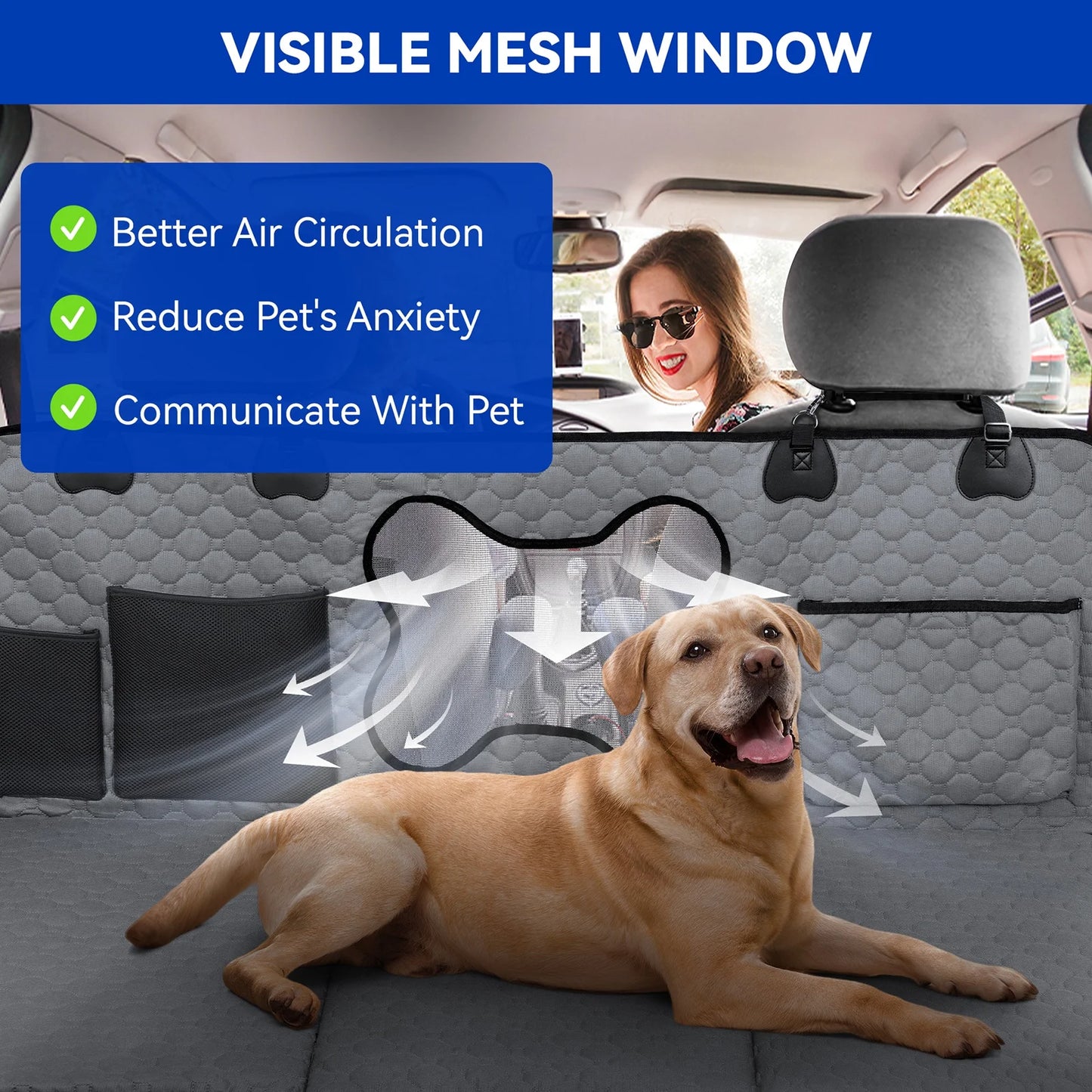 Pet Car Seat Protector for Dogs Adjustable Non-Slip Waterproof Fabric Easy to Clean Universal Fit for Cars SUV Van Travel Safet